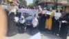 Afghan women and girls protest in Kabul on May 26.
