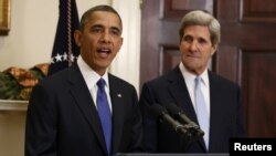 Президент США Барак Обама представляет кандидата на пост госсекретаря Джона Керри. Вашингтон, 21 декабря 2012 года.