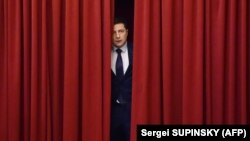 Комік і кандидат у президенти України Володимир Зеленський під час зйомок телесеріалу «Слуга народу». Київ, 6 березня 2019 року
