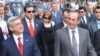Armenia -- President Serzh Sarkisian (L) and his predecessor Robert Kocharian attend a ceremony marking the 18th anniversary of Nagorno-Karabakh's declaration of independence on September 2, 2009.